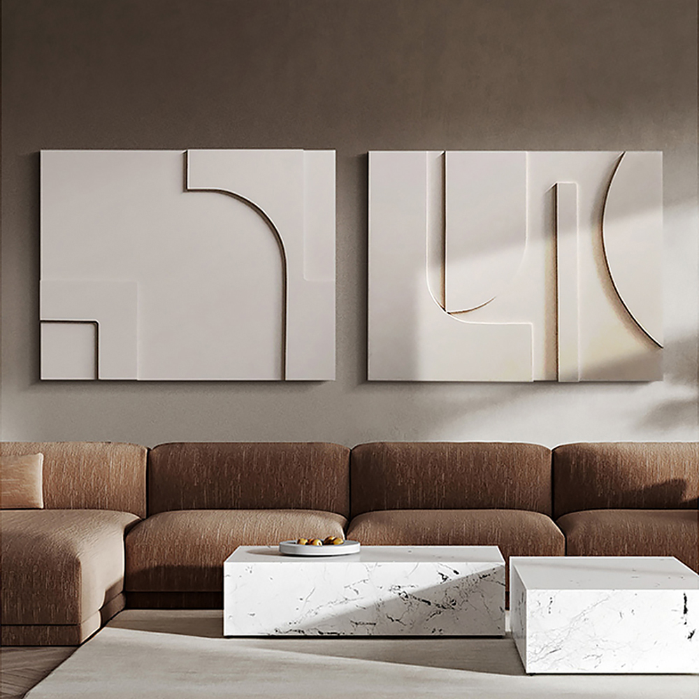 Juego piezas de decoración abstracta Japandi para pared, arte en 3D colgante blanco para la sala de estar