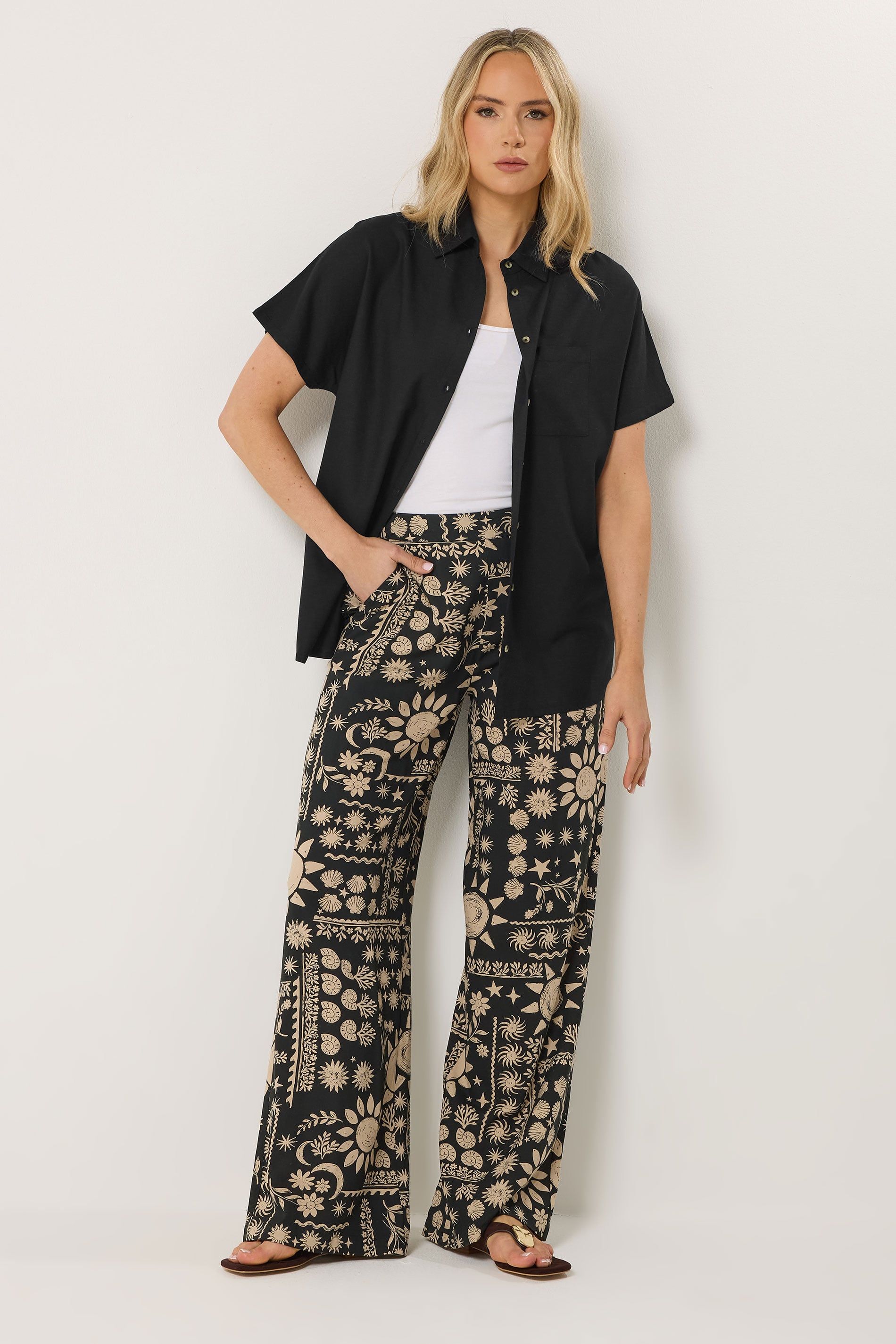 Long Tall Sally Tall Short Sleeve Linen Shirt In Black