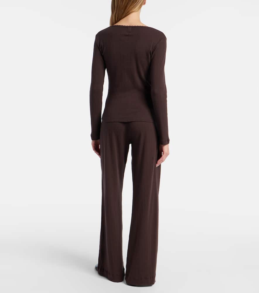Pointelle cotton wide-leg pants