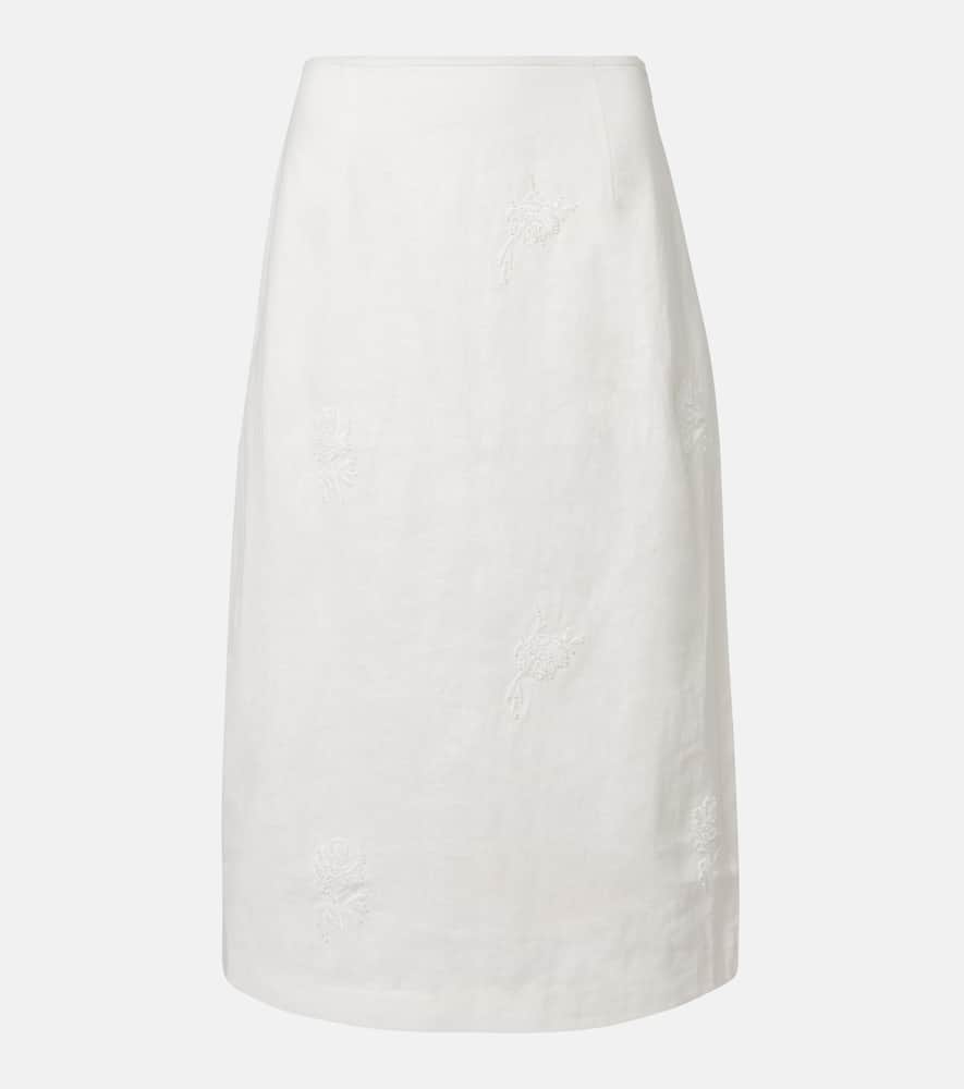 Alessandra embroidered linen midi skirt