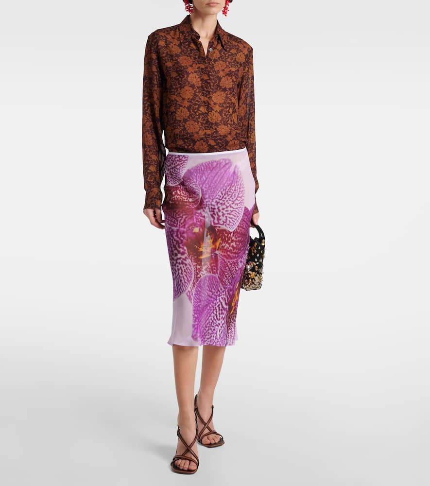 Printed silk midi skirt
