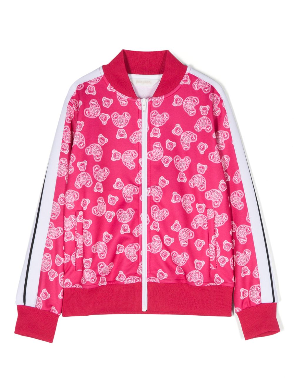 Teddy bear-print zip-up bomber jacket - Pink