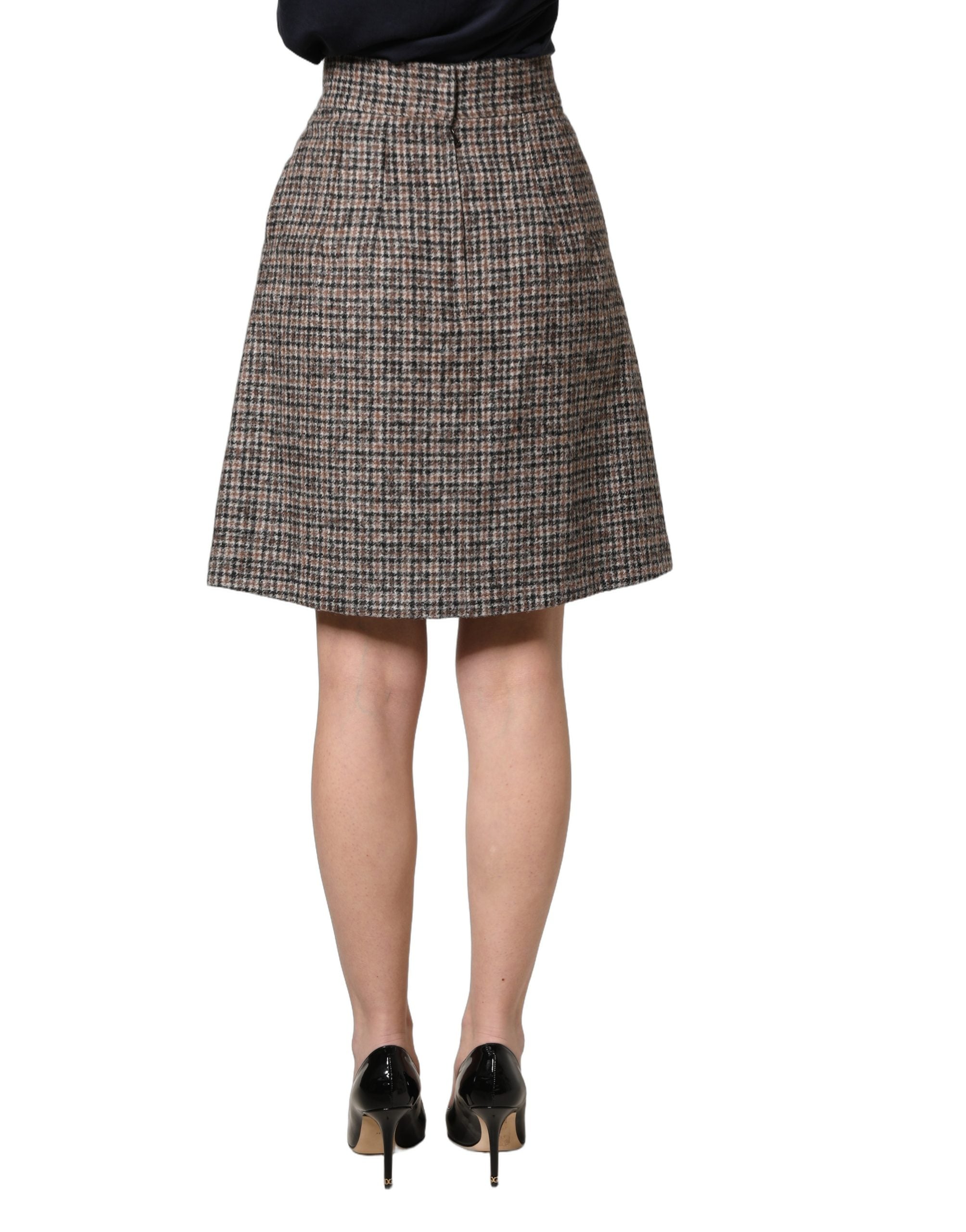 Tweed Kick Pleat High-Waist Skirt — Brown