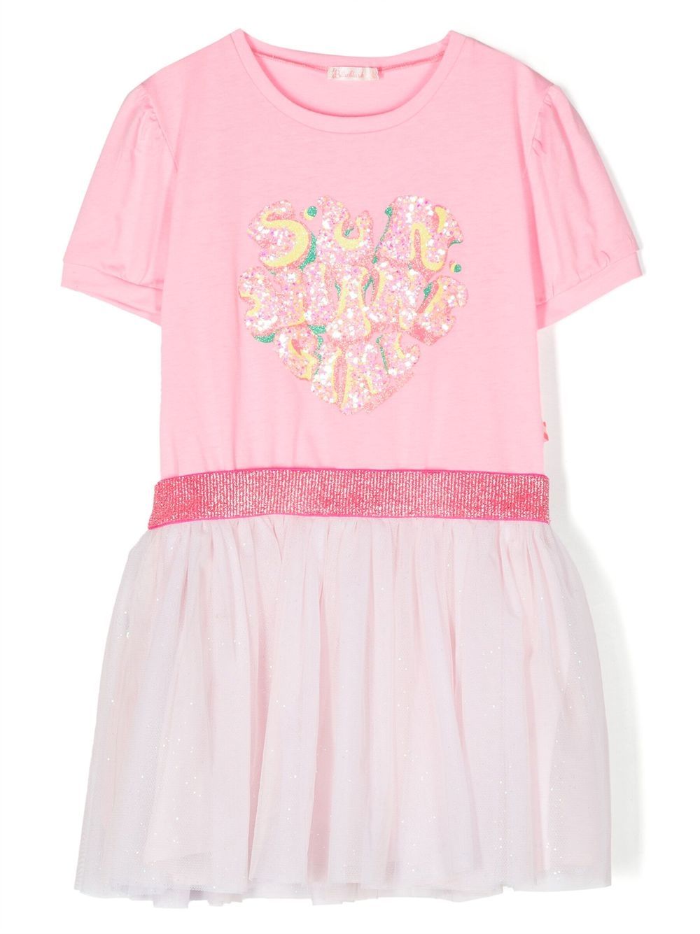 Sequin-embellished short-sleeved dress - Pink
