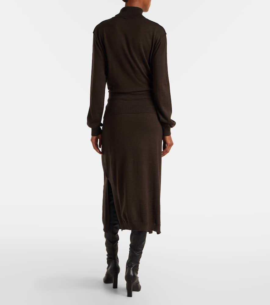 Turtleneck wool-blend midi dress