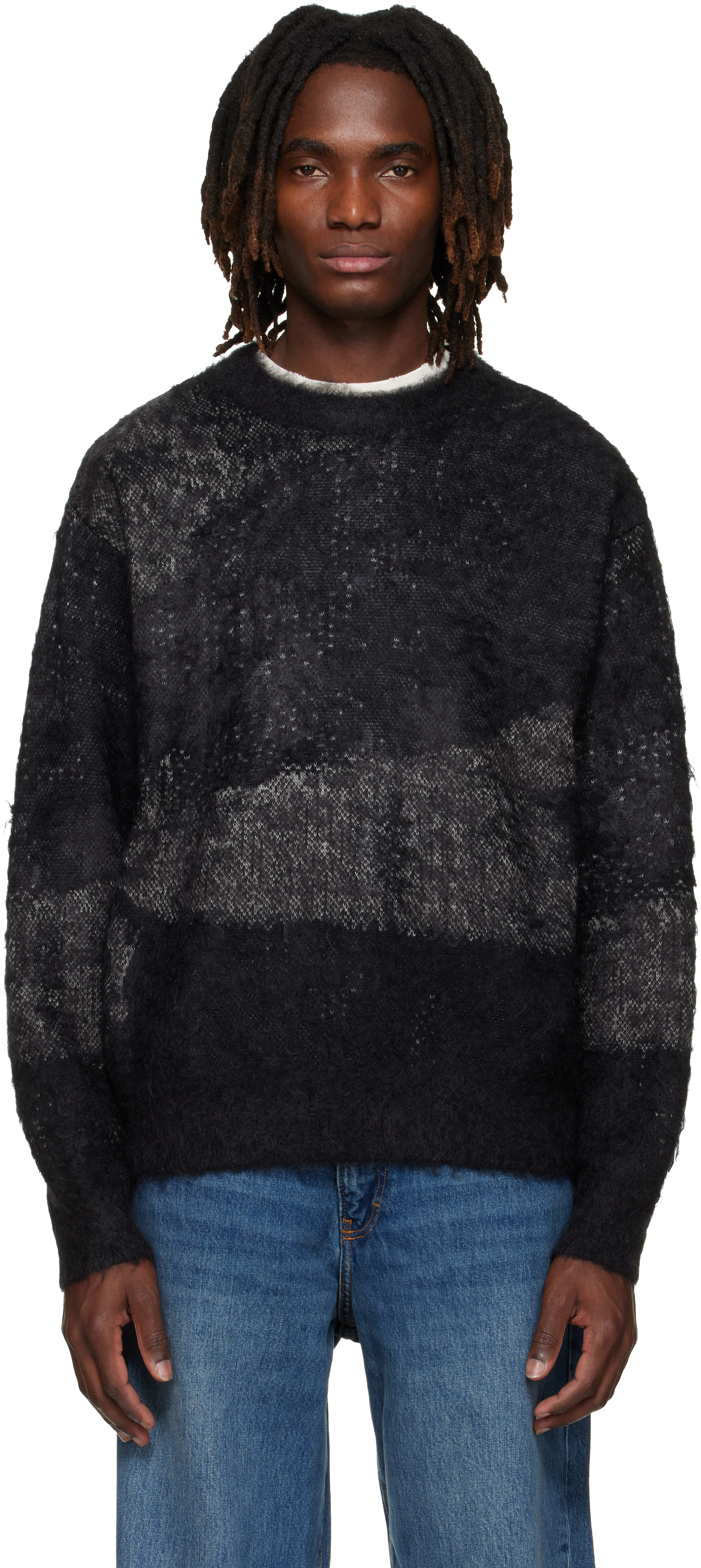 Black & Gray Abstract Jacquard Mohair Sweater