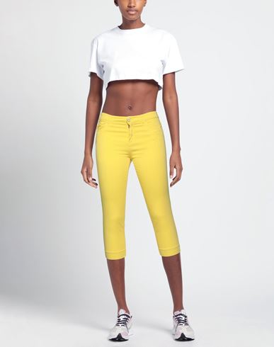 Woman Pants Yellow Size 4 Cotton, Elastane