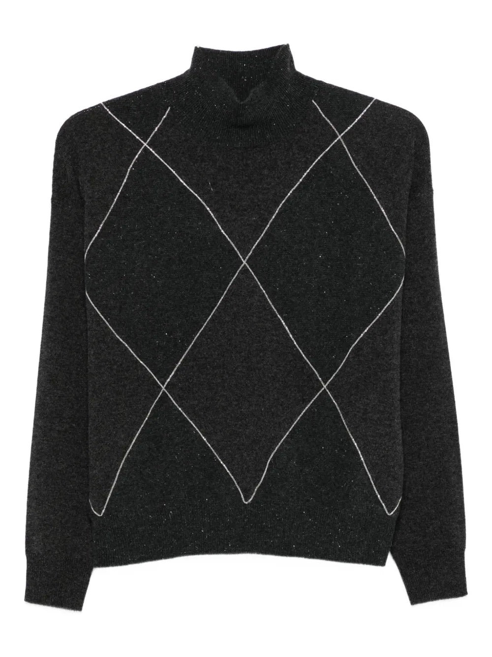 Diamond-Pattern High-Neck Sweater — Black