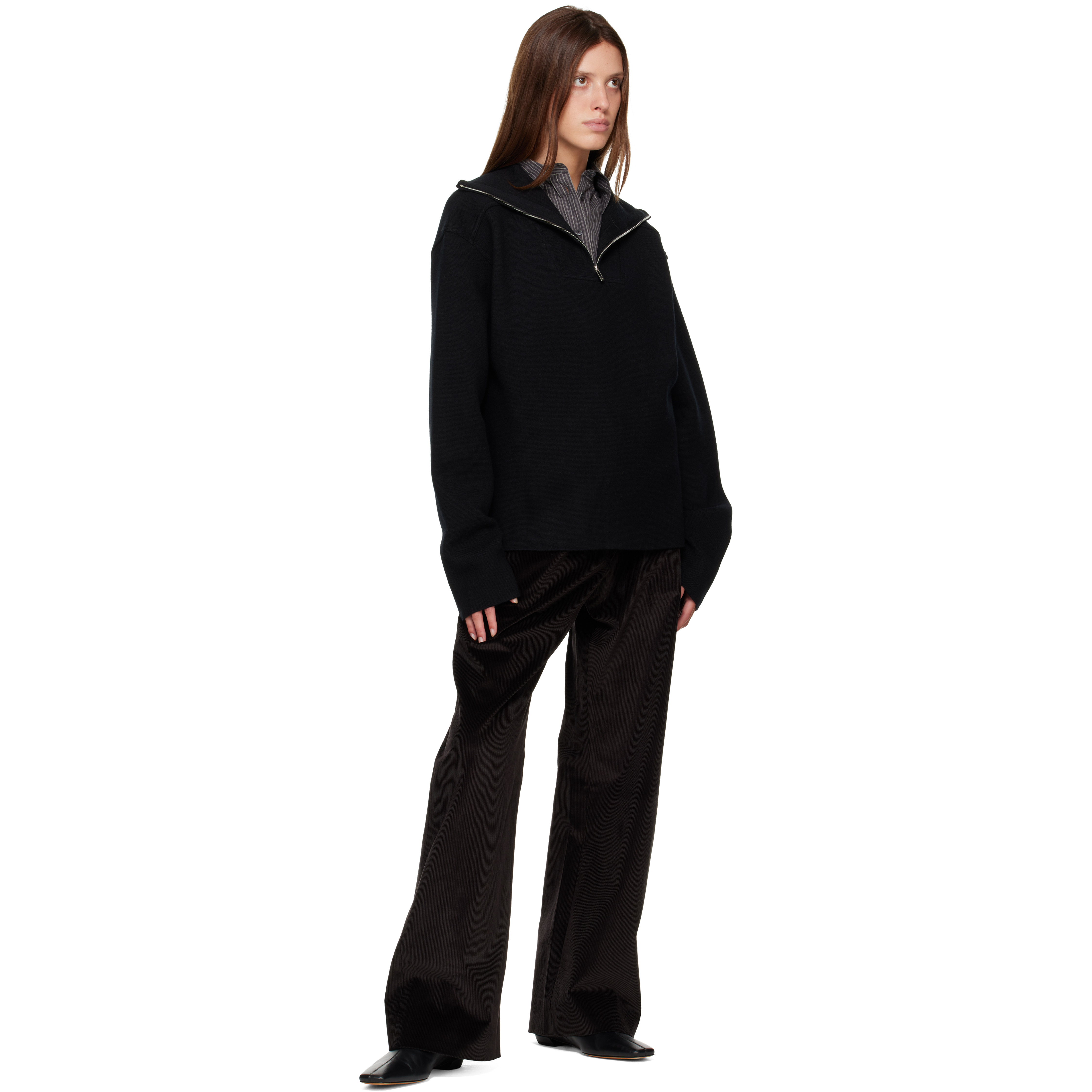 Black Paulo Wool Hairy Zip-Up Sweater