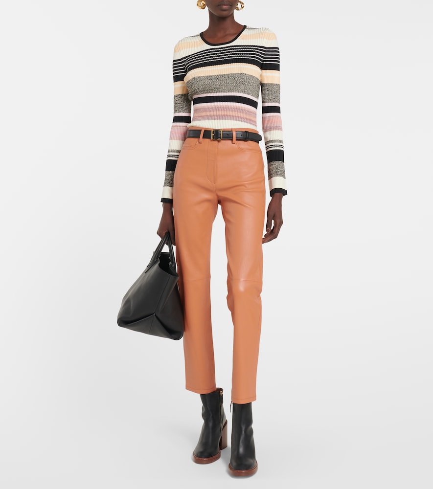 High-rise leather pants