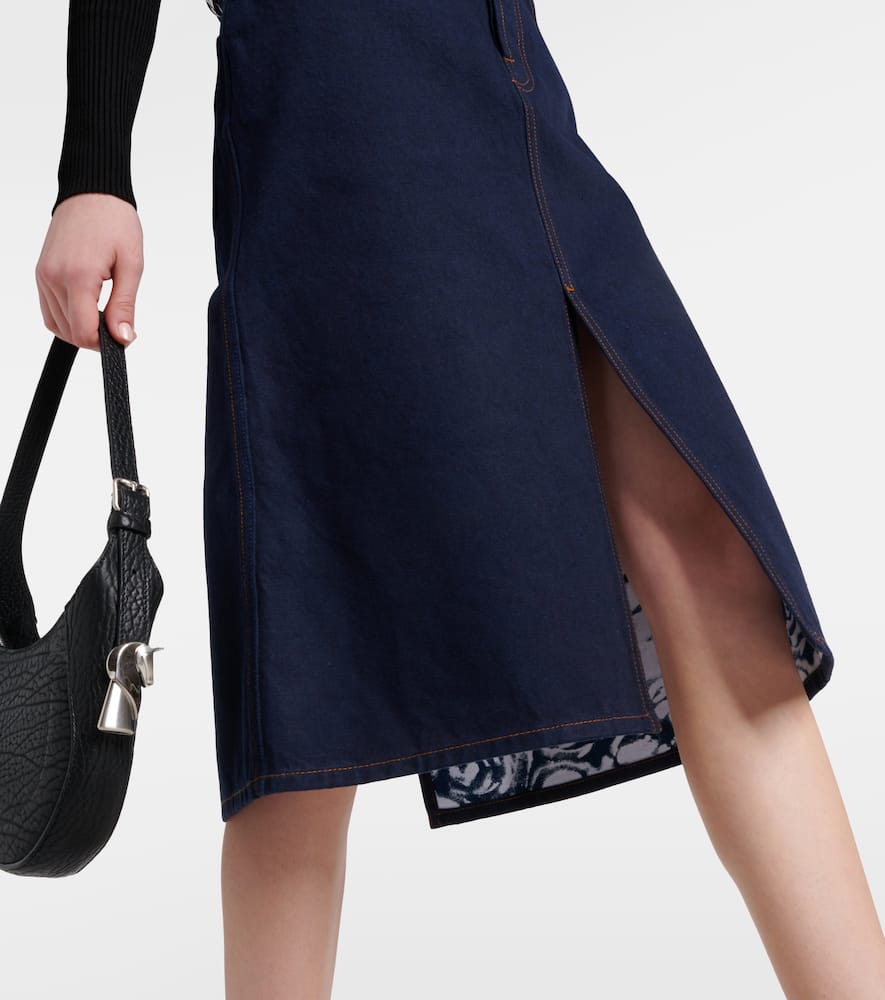 High-rise denim midi skirt