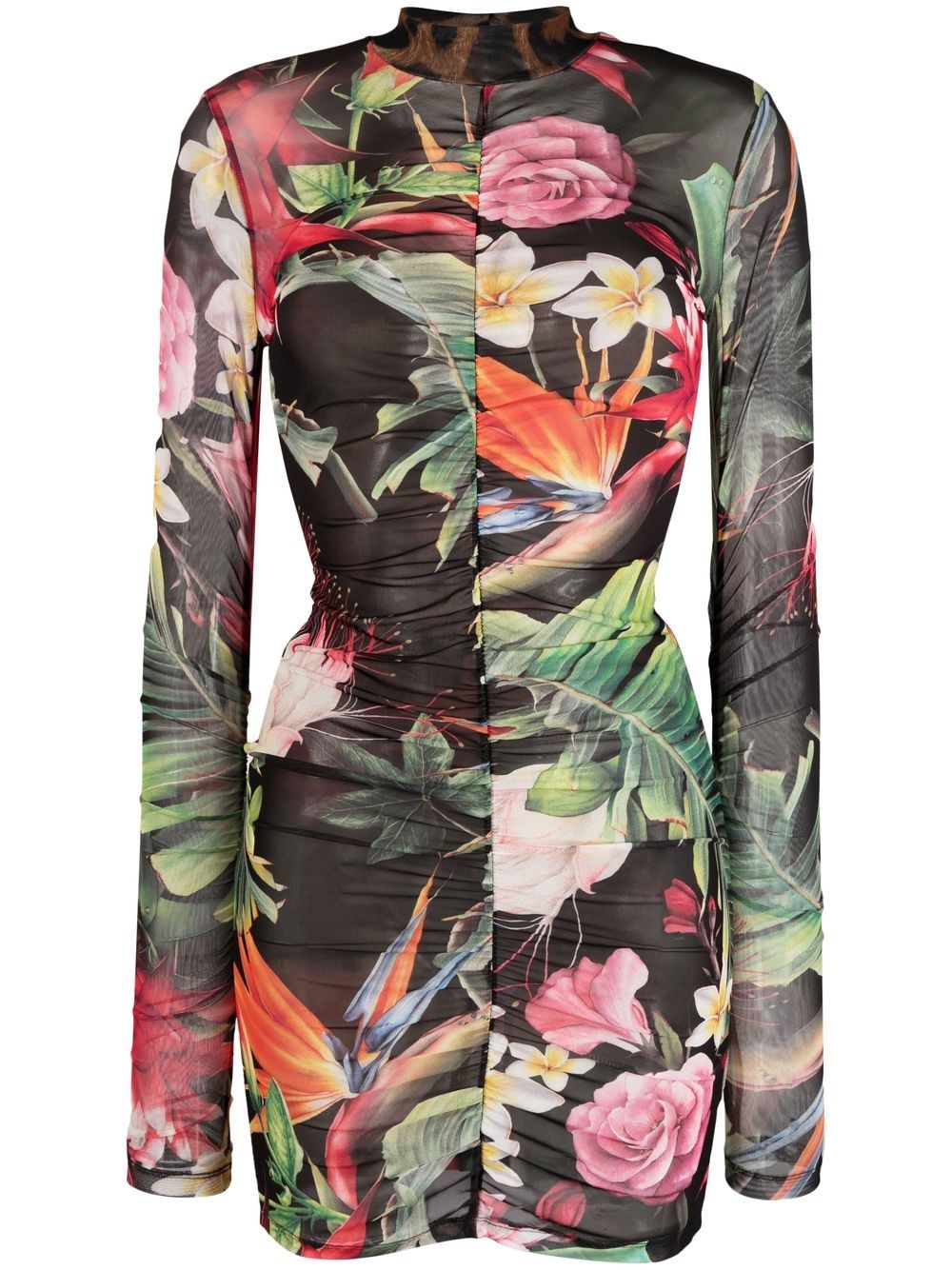 Floral-print short dress - Black