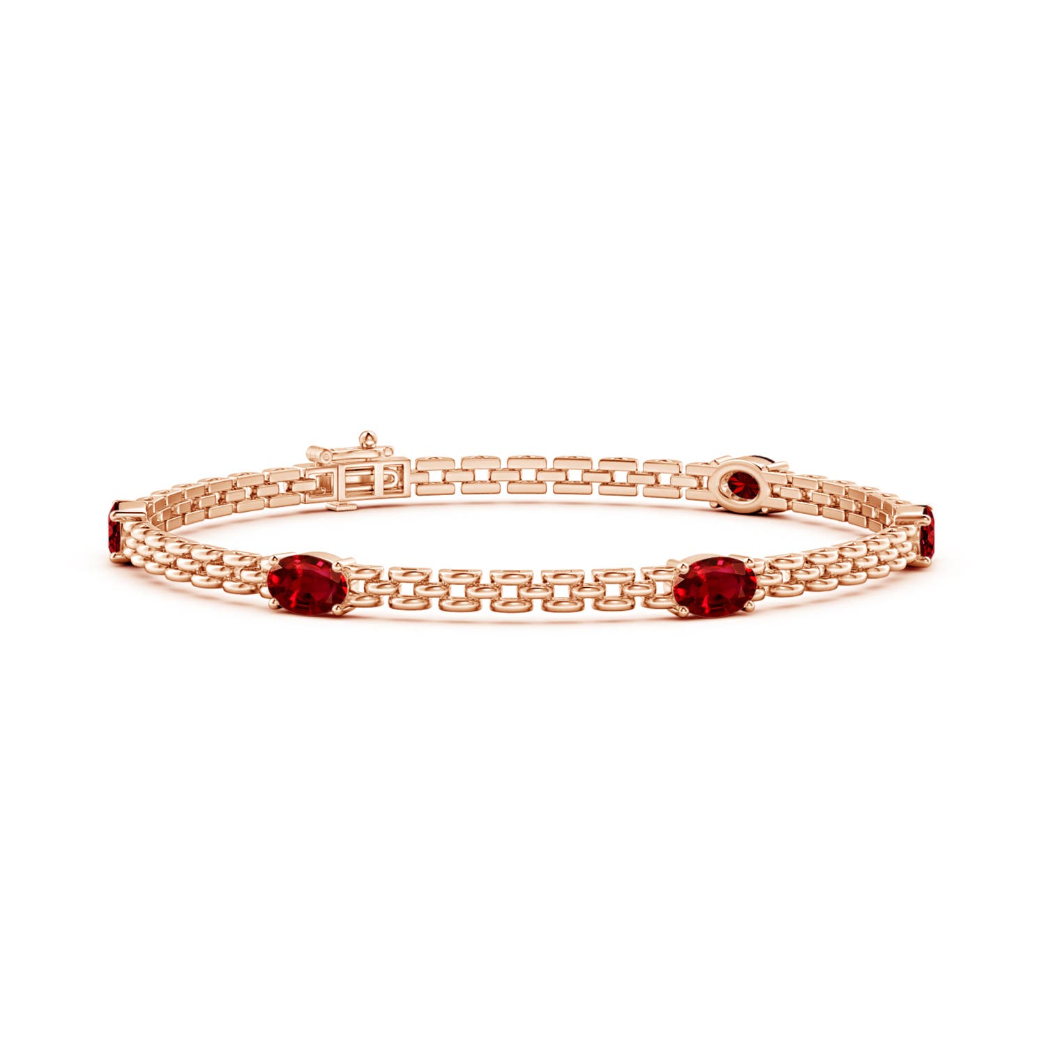Angara 3.0 Carats Five Stone Oval Ruby Station Link Bracelet in 14K Rose Gold