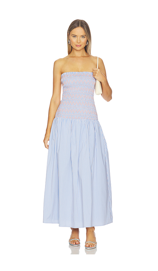 Line & Dot Eleni Smocked Dress in Blue. - L also in M