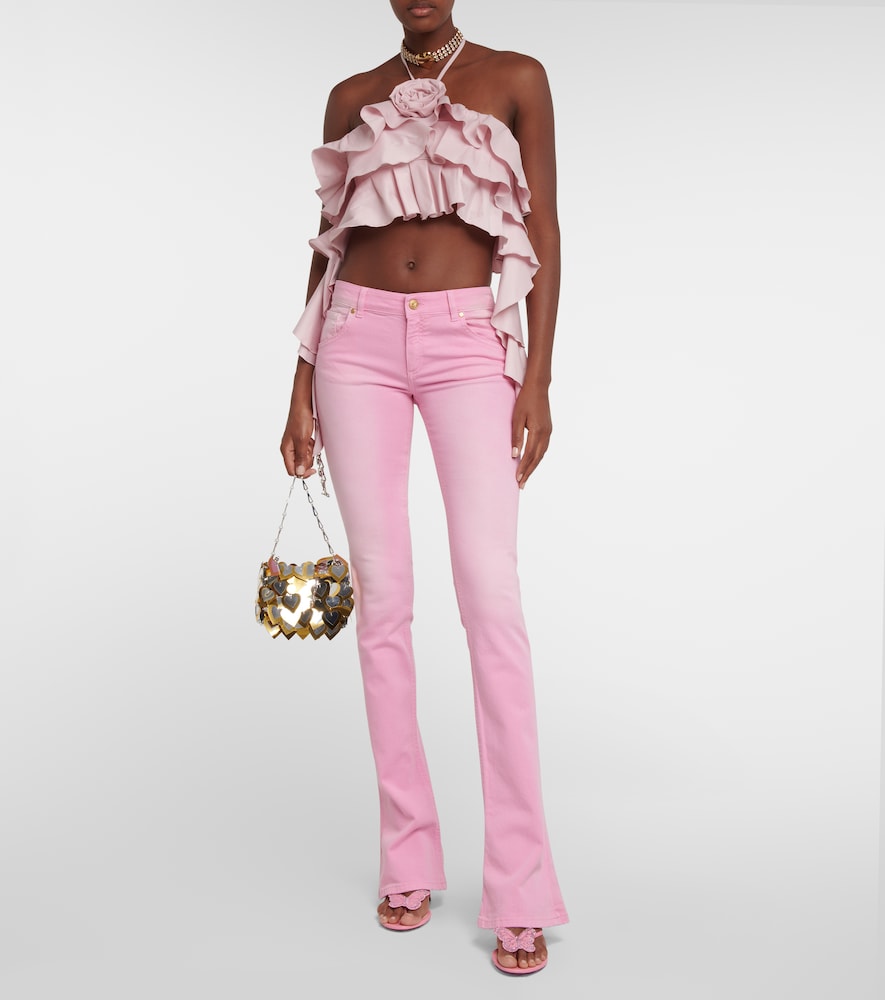 Ruffled cotton-blend cropped top