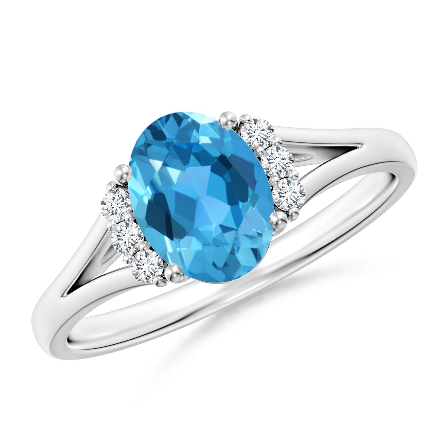 Angara 1.5 Carats Oval Swiss Blue Topaz with Round Diamond Collar Ring in Platinum