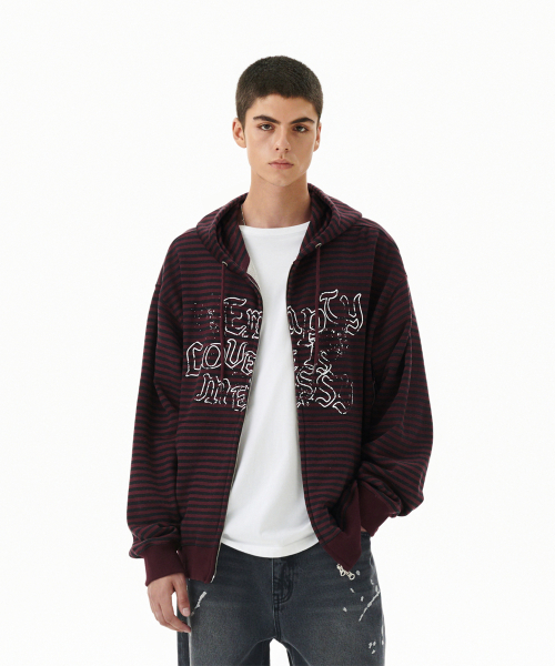 EMPTY STRIPE ZIP UP HOODIE BURGUNDY