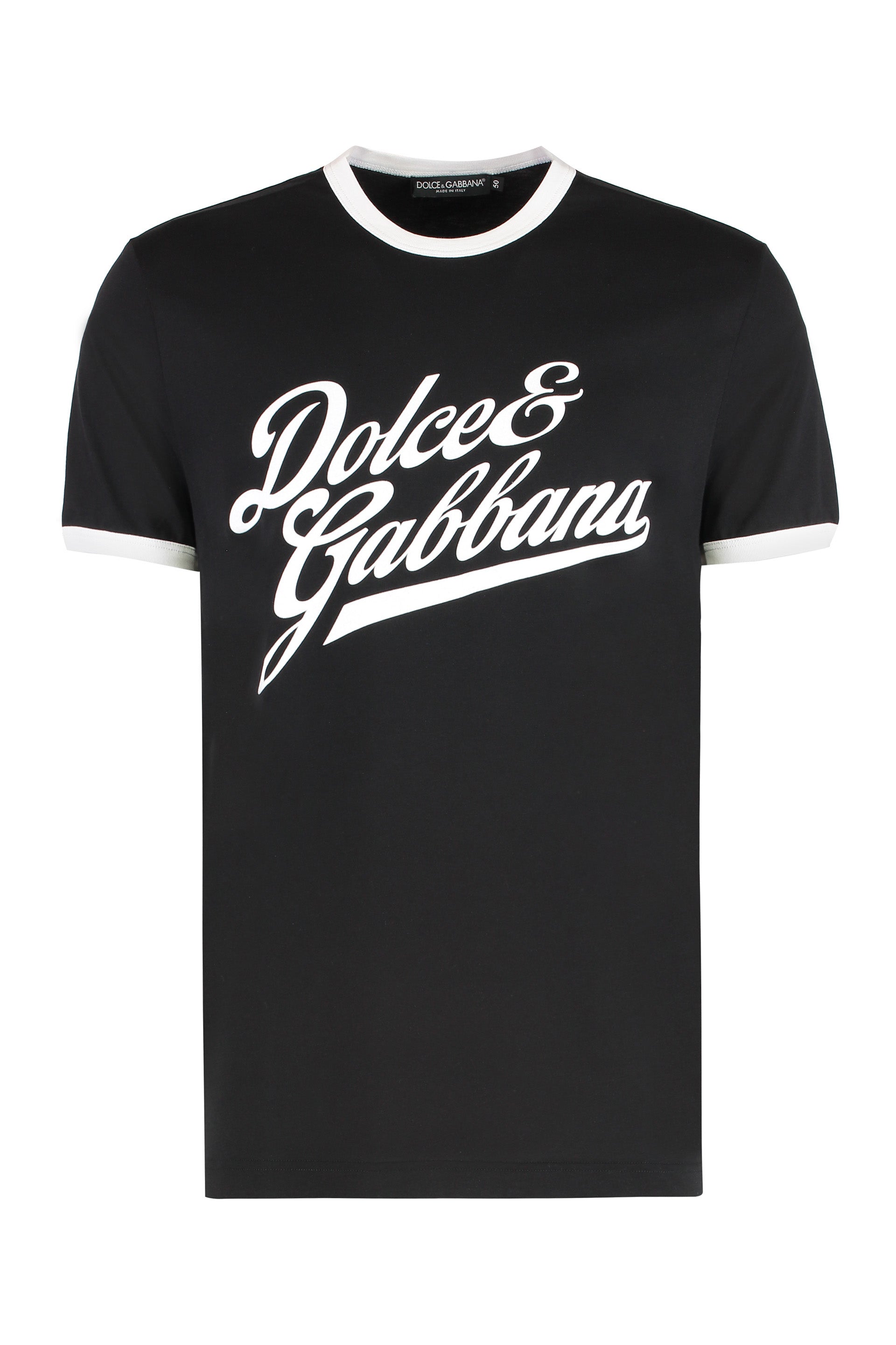 Men's Cotton Round-Neck T-Shirt with Velvet Front Inscription