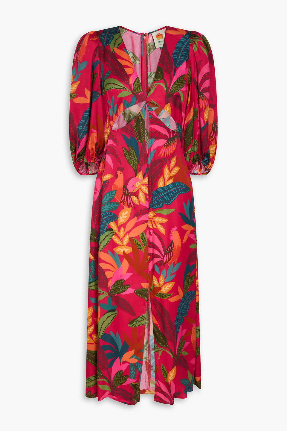 Cutout printed satin midi dress - Purple - XL