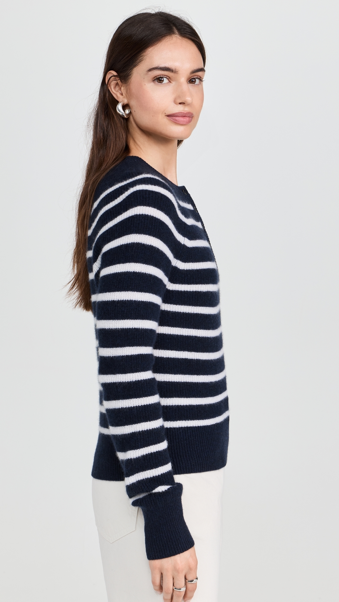 Cashmere Ribbed Button Henley Deep Navy/Soft White