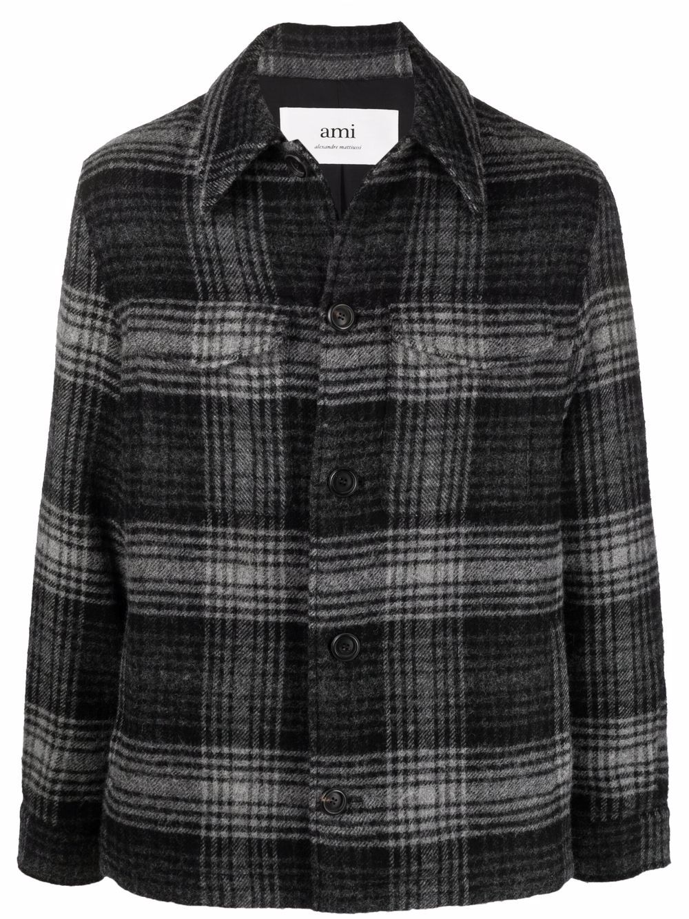 Checked button-up shirt jacket - Black