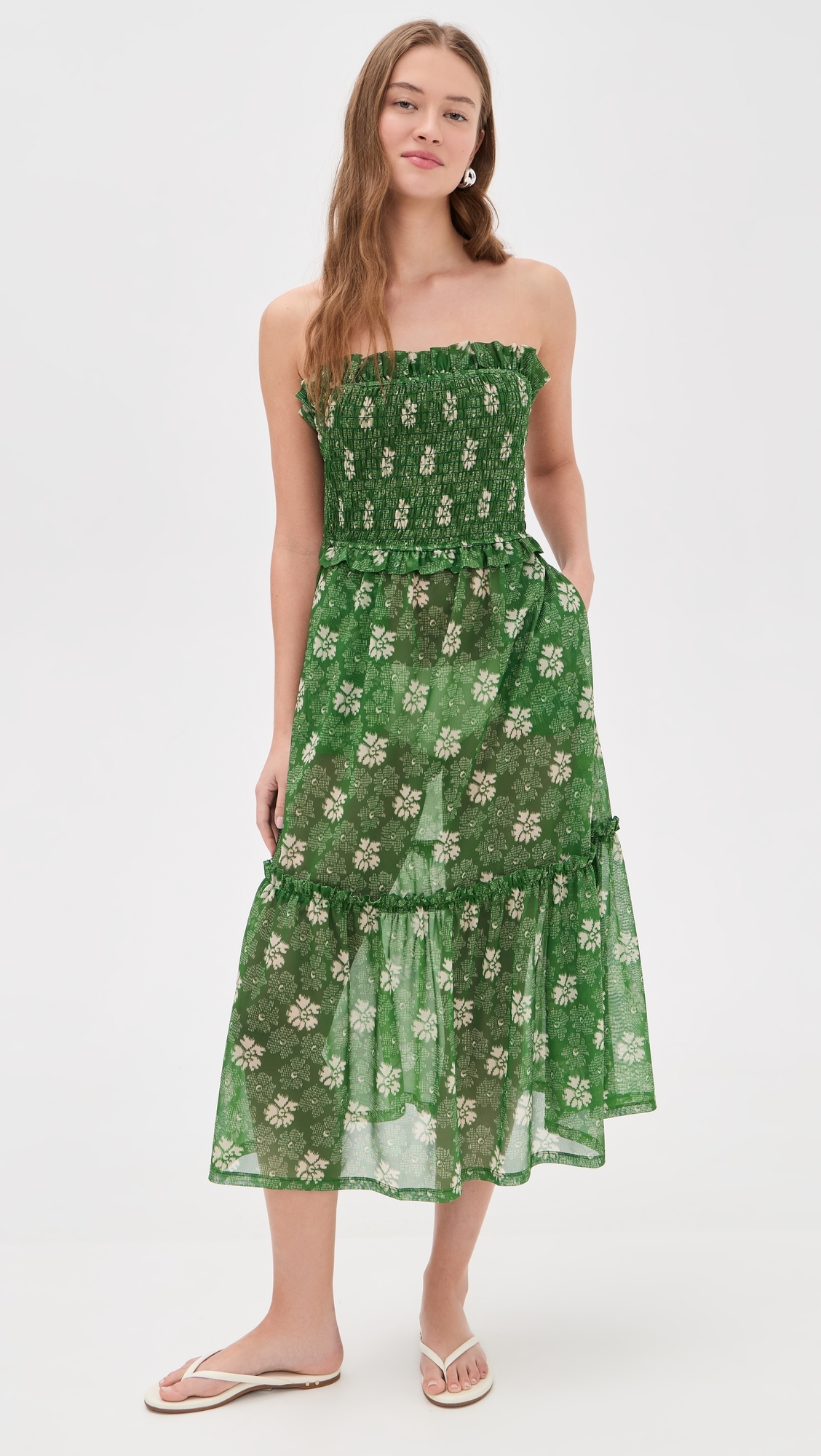 Gloria Print Smocked Dress Green