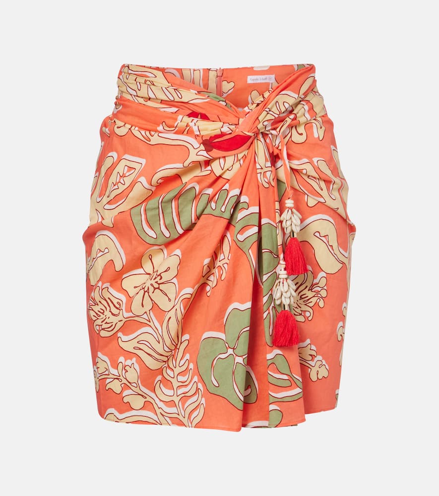 Tilda gathered printed cotton miniskirt