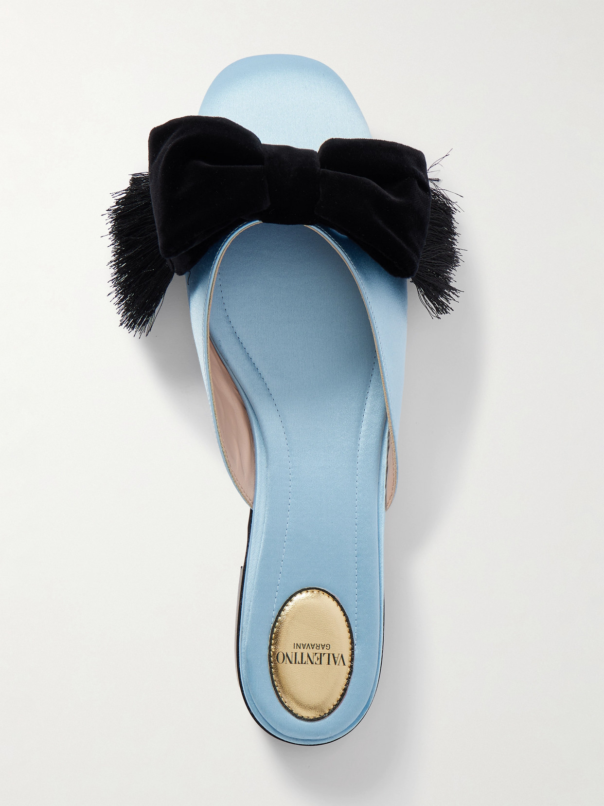 Reinette Bow-embellished Velvet-trimmed Satin Mules - Blue