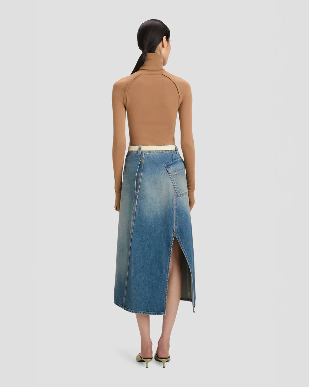 Asymmetric Utility Skirt Washed Blue