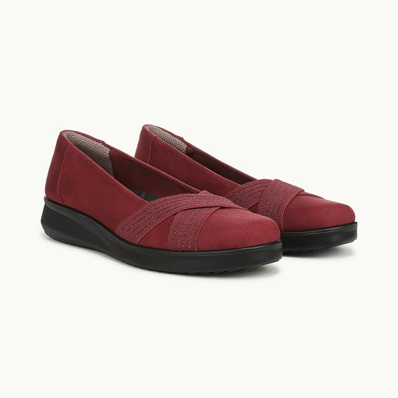 For Fairleigh Ballet Flat Shoes Merlot Red Stretch Fabric