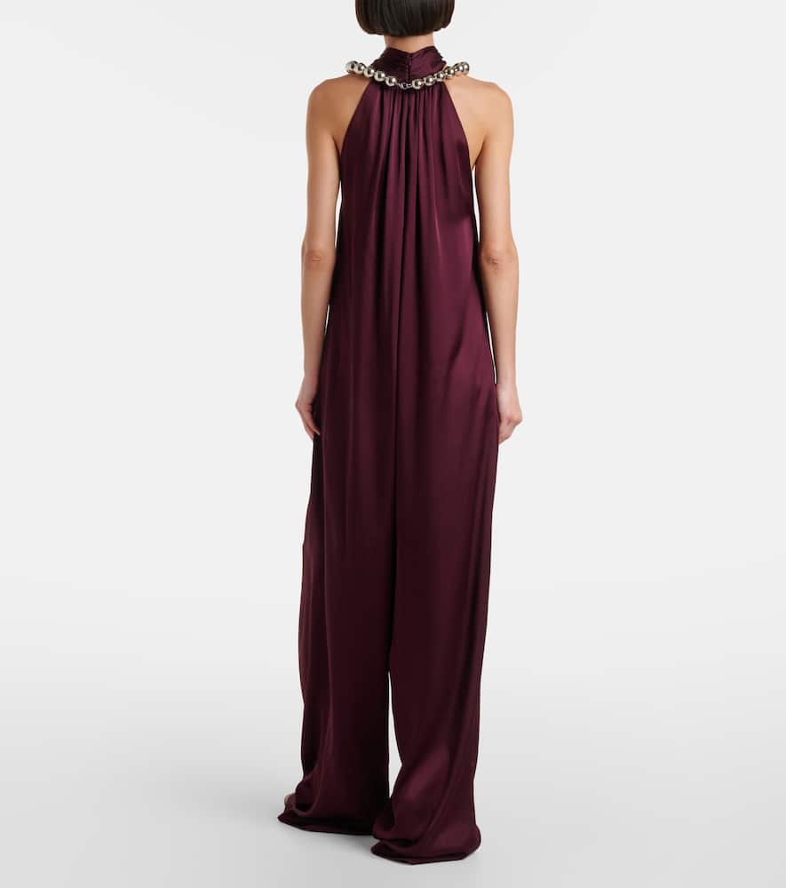 Embellished halterneck satin jumpsuit