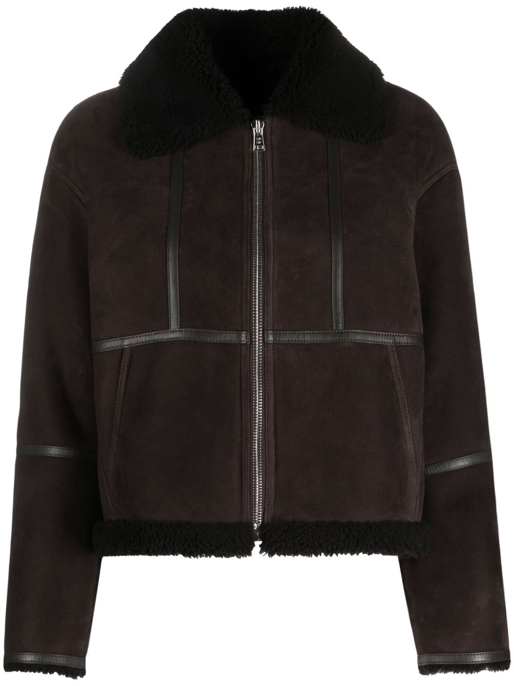 Shearling-trim suede jacket - Brown