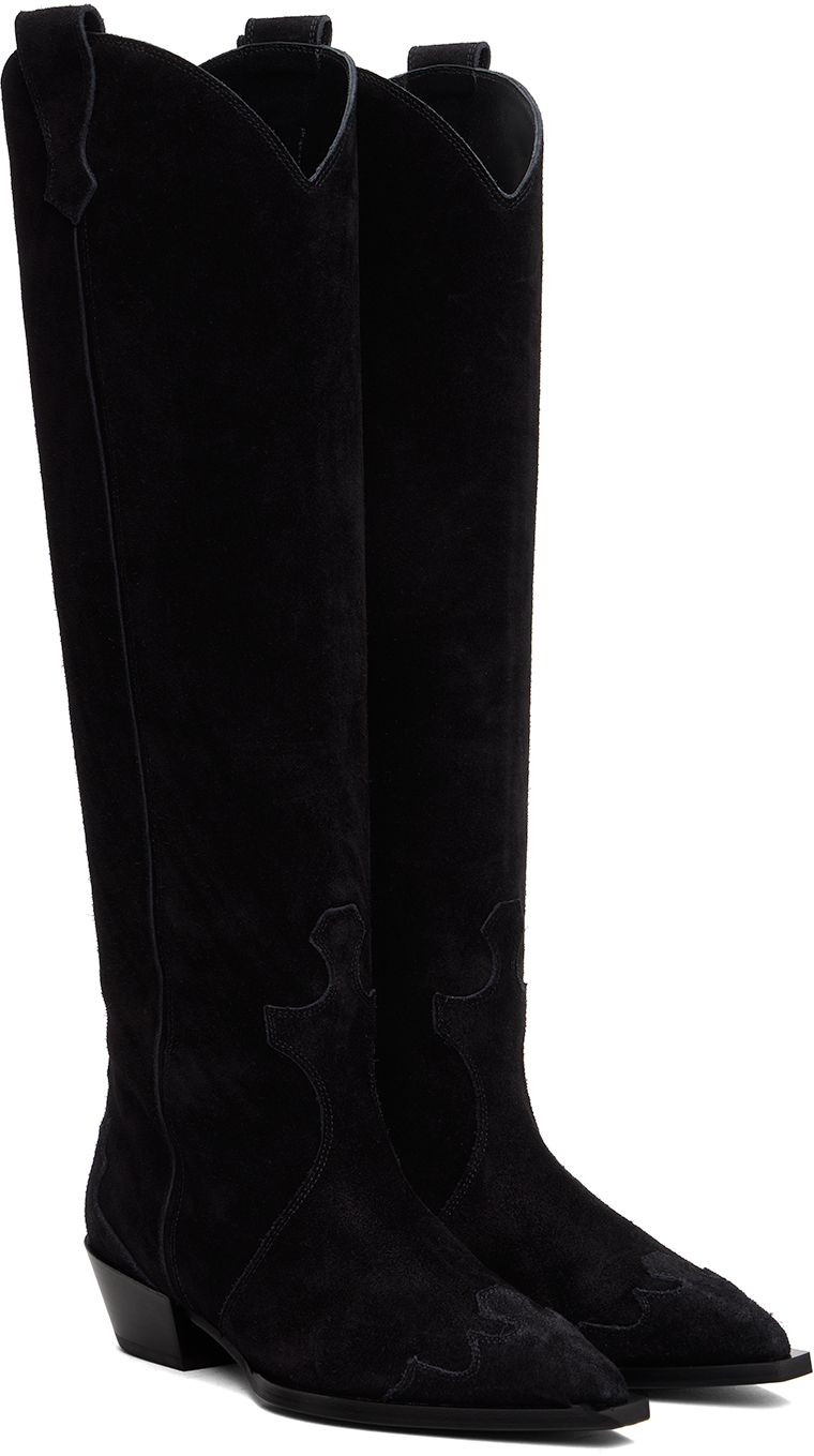 Aeyde Black Aruna Suede Cowboy Tall Boots