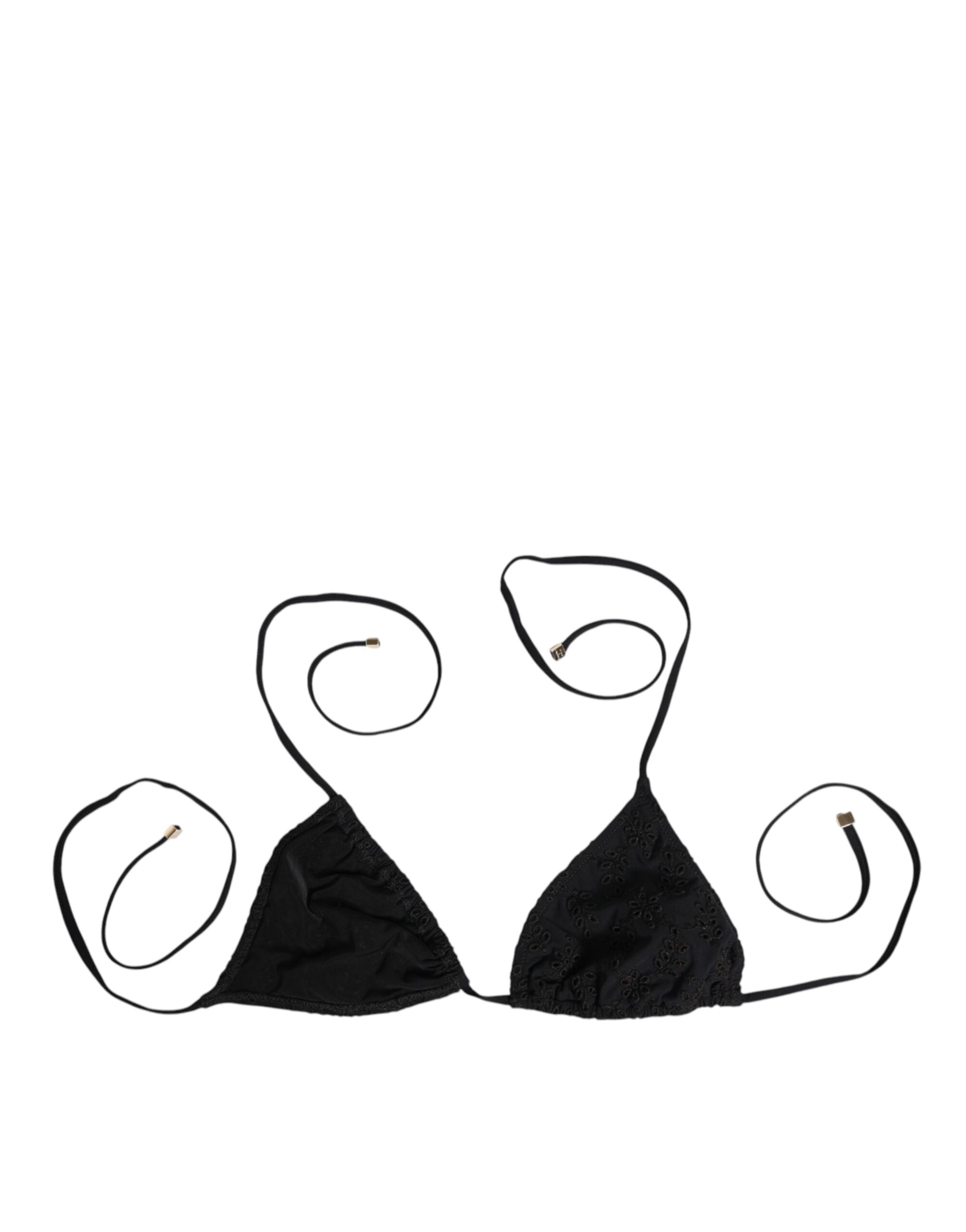 Embroidered Triangle Bikini Top — Black