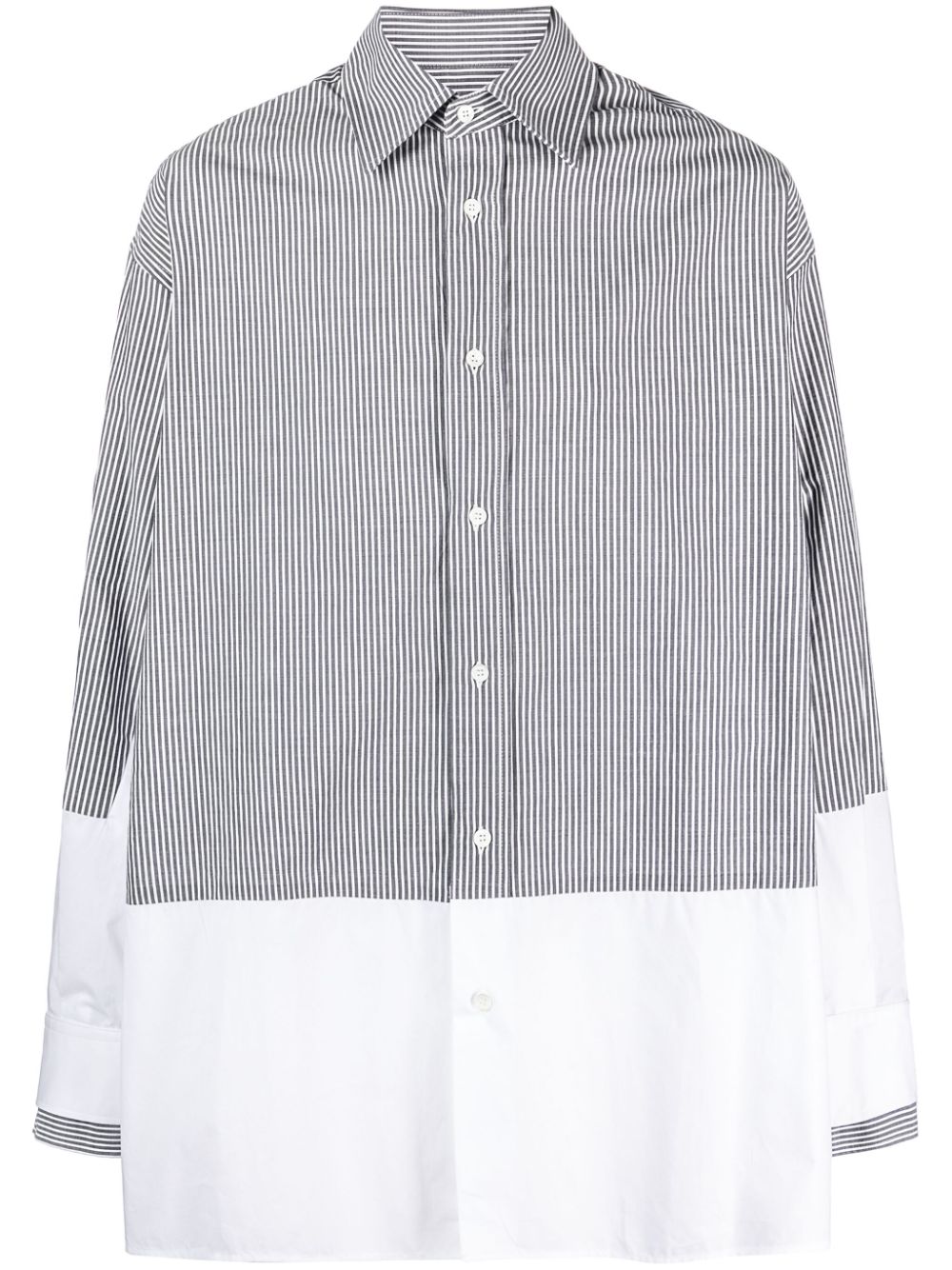 Stripe-print panelled cotton shirt - Grey