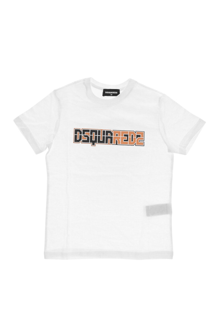 Boys White Cotton Crewneck T-Shirt