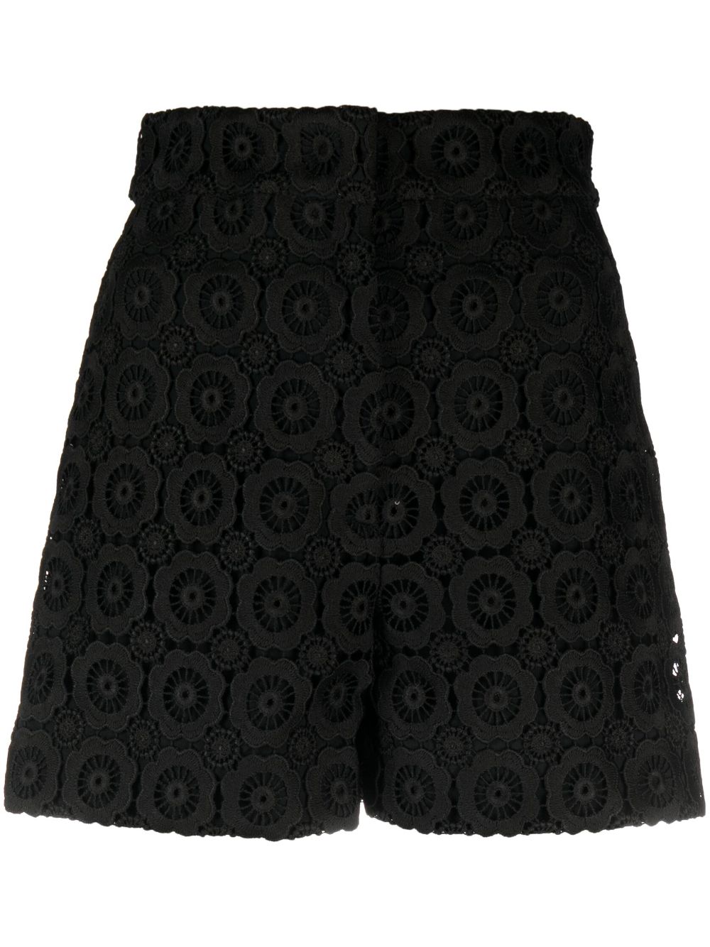 Floral-appliqué high-waist mini shorts - Black