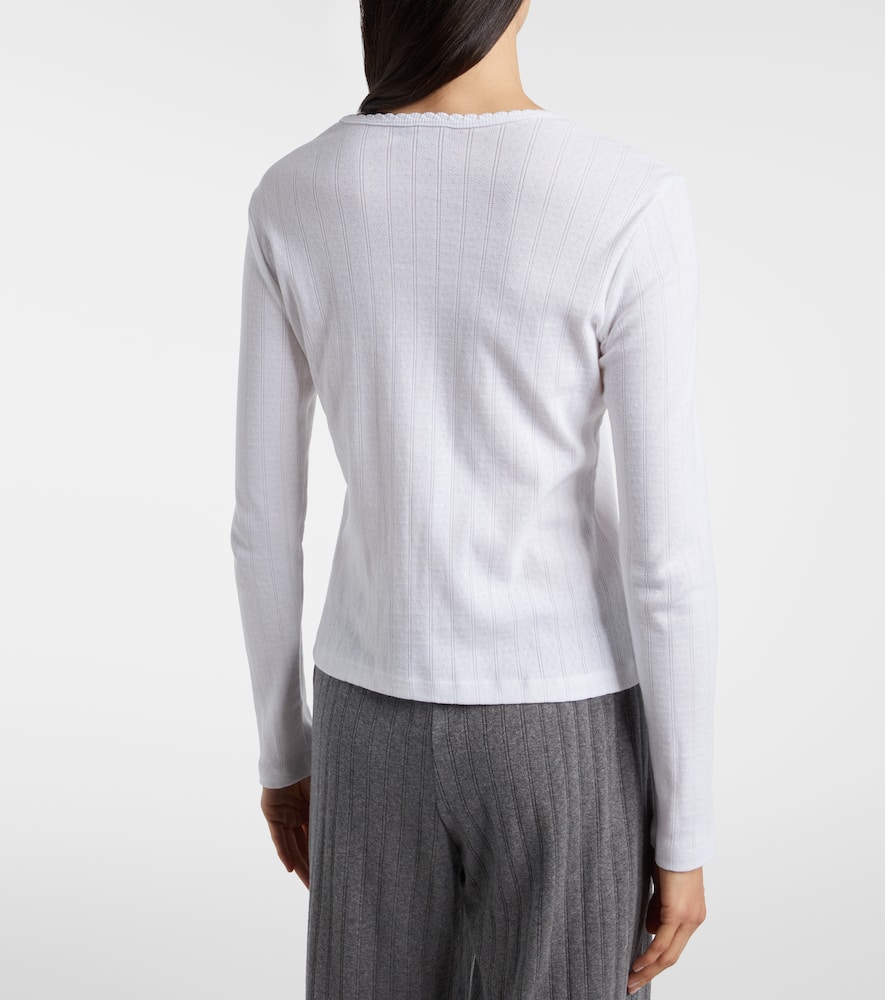 Pointelle cotton Henley shirt