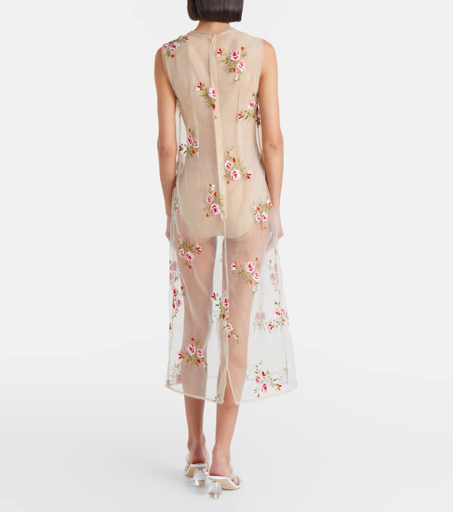 Embroidered sheer organza midi dress