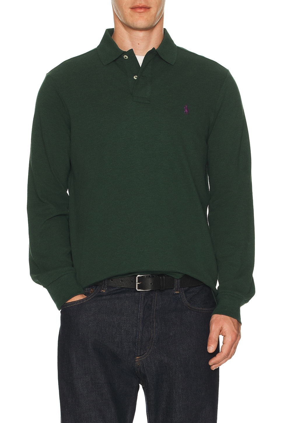 Polo Ralph Lauren Long Sleeve Mesh Polo in Scotch Pine Heather. XL/1X also in XXL/2X