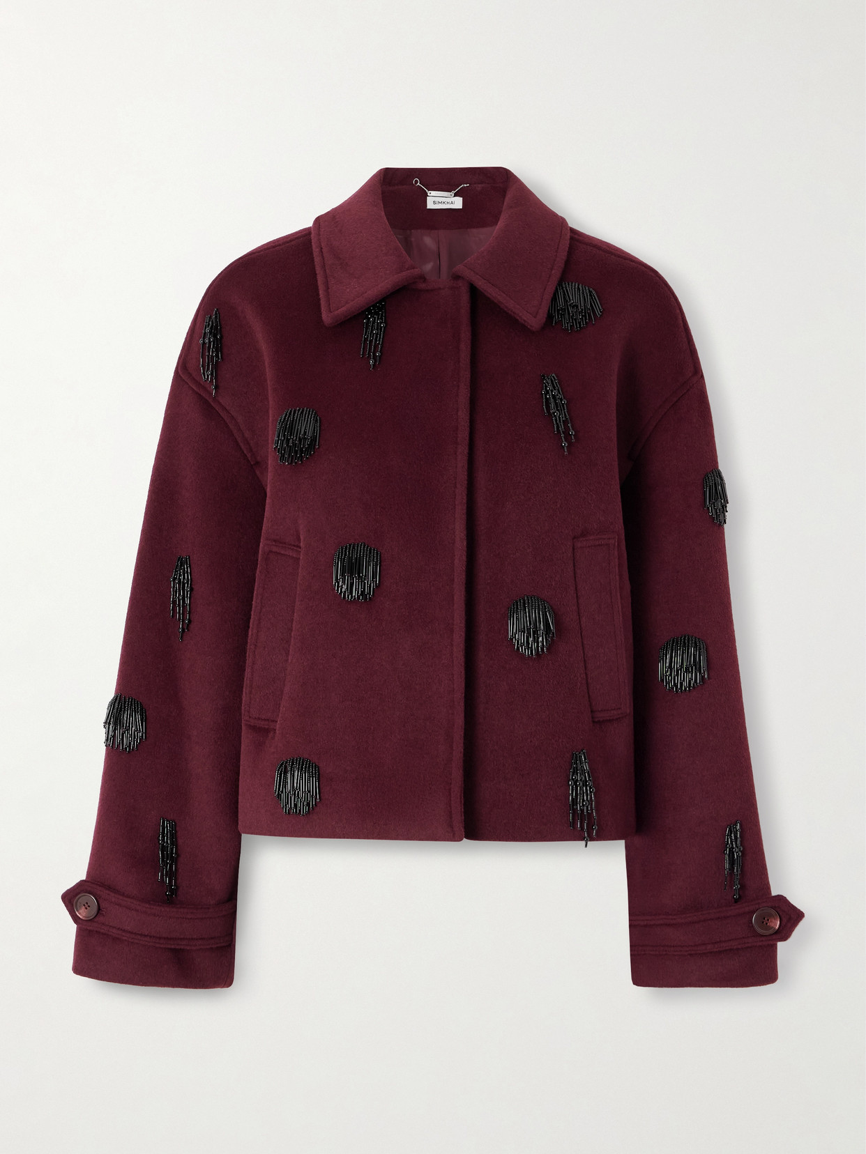 Katya Bead-embellished Wool-blend Jacket - Burgundy