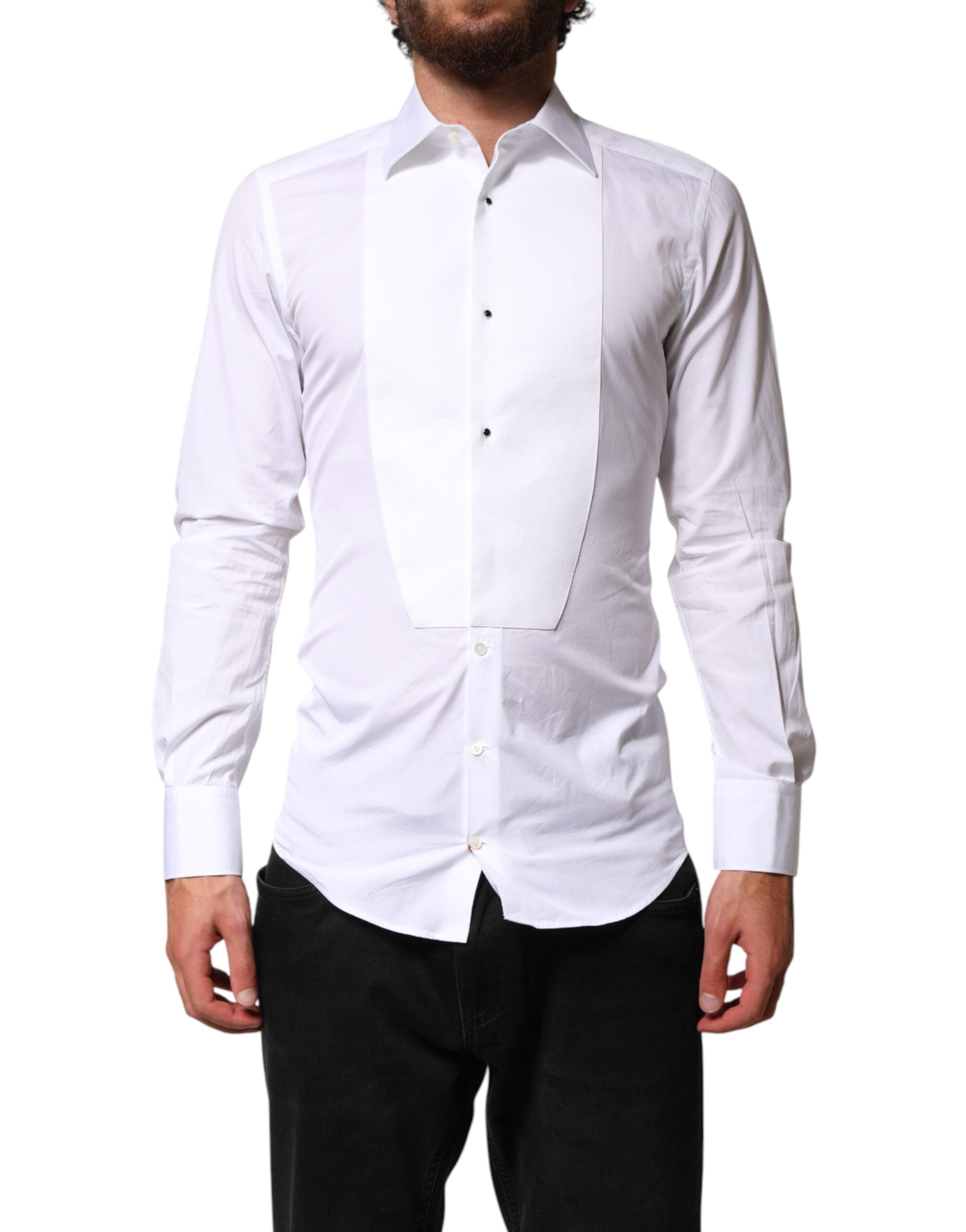 Cotton Formal Bib Dress Shirt — White