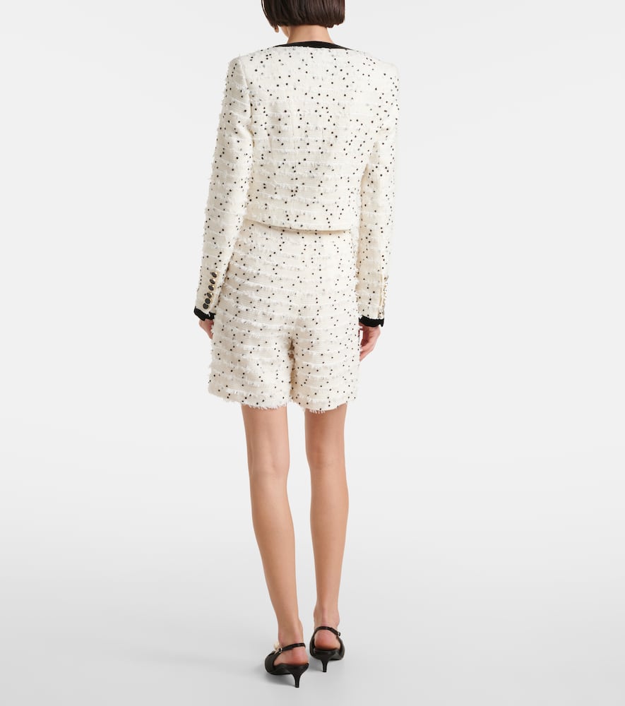 Polka-dot fringed wool-blend tweed jacket
