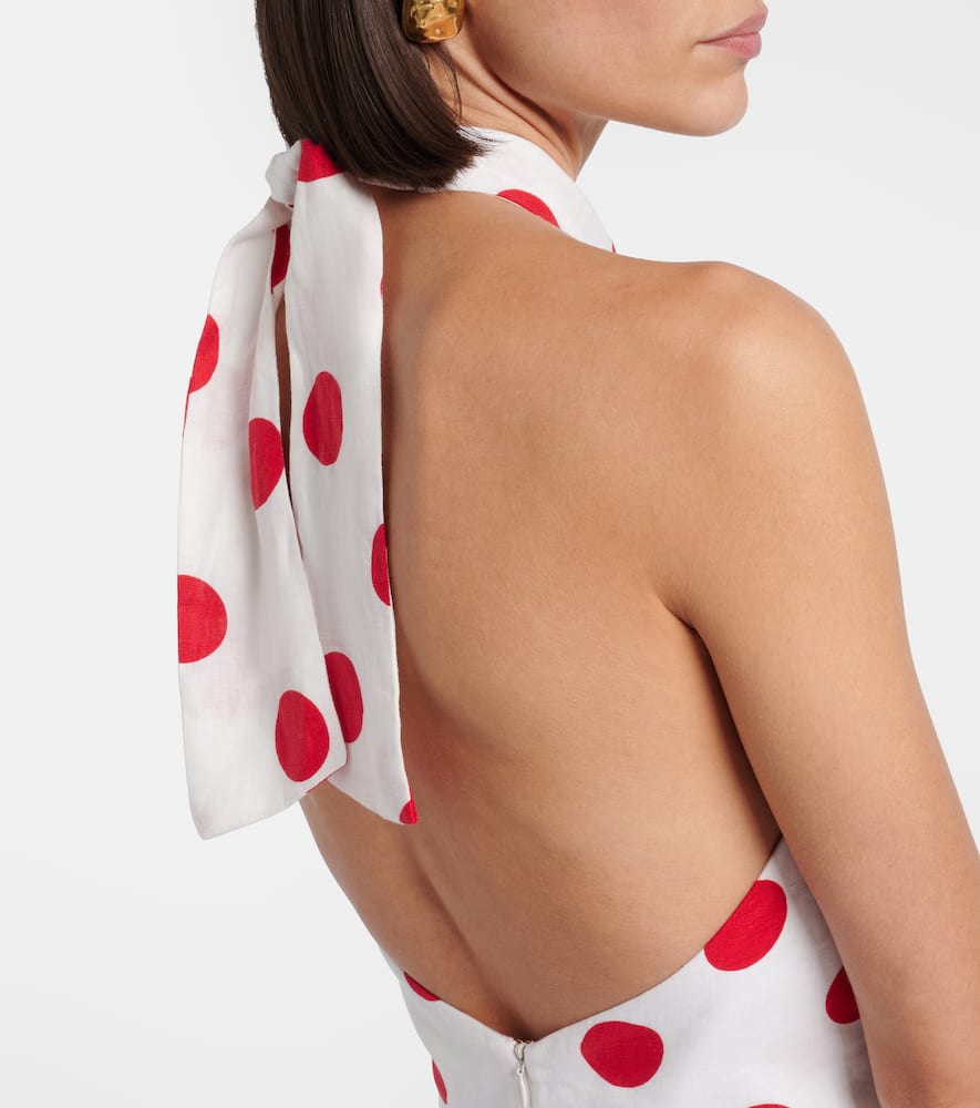 Veneta polka-dot halterneck linen minidress