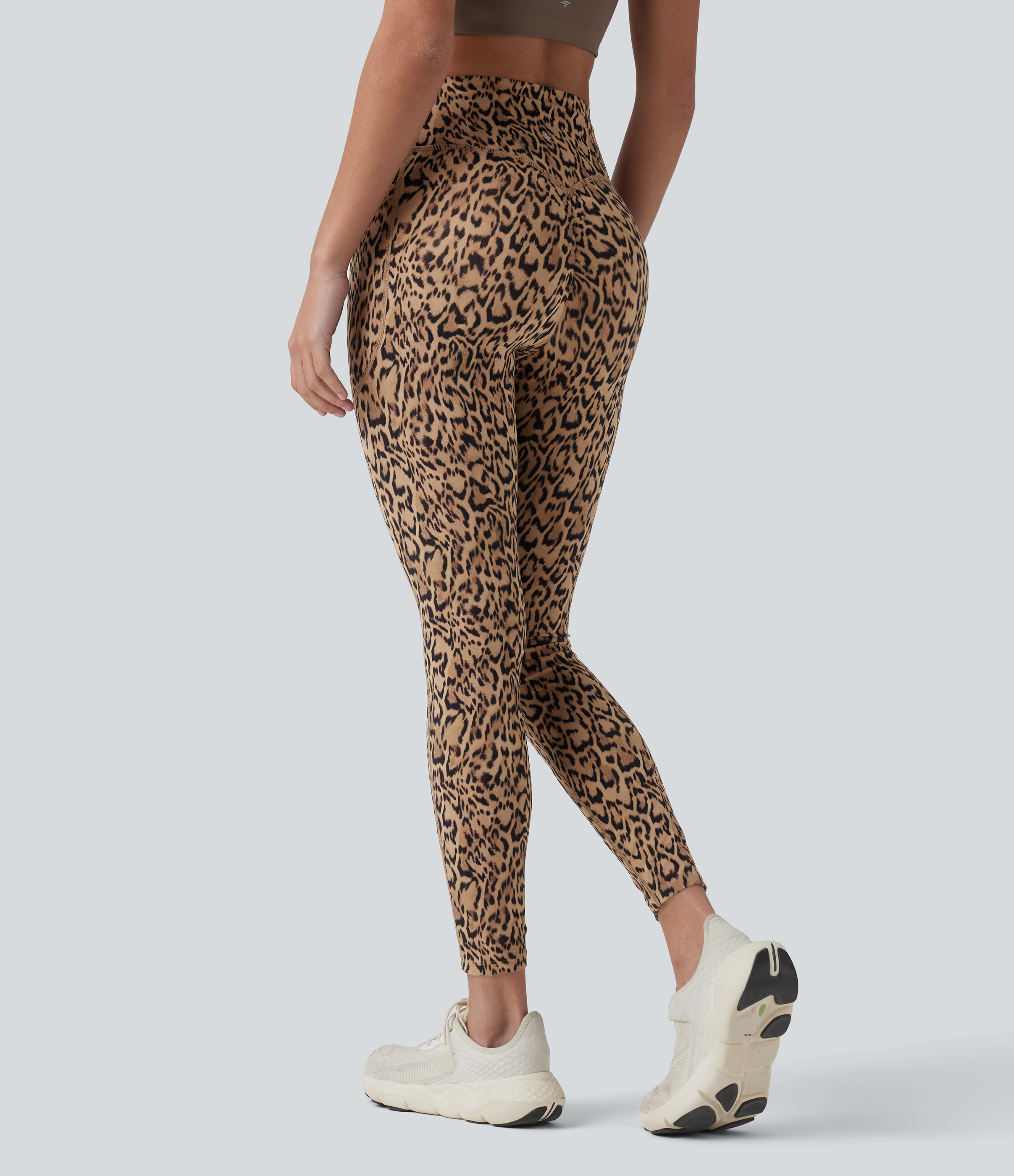 UltraSculpt™ Leopard Print High Waisted Scrunch Butt Lifting Tummy Control Training Leggings with Pockets  - Tan Leopard