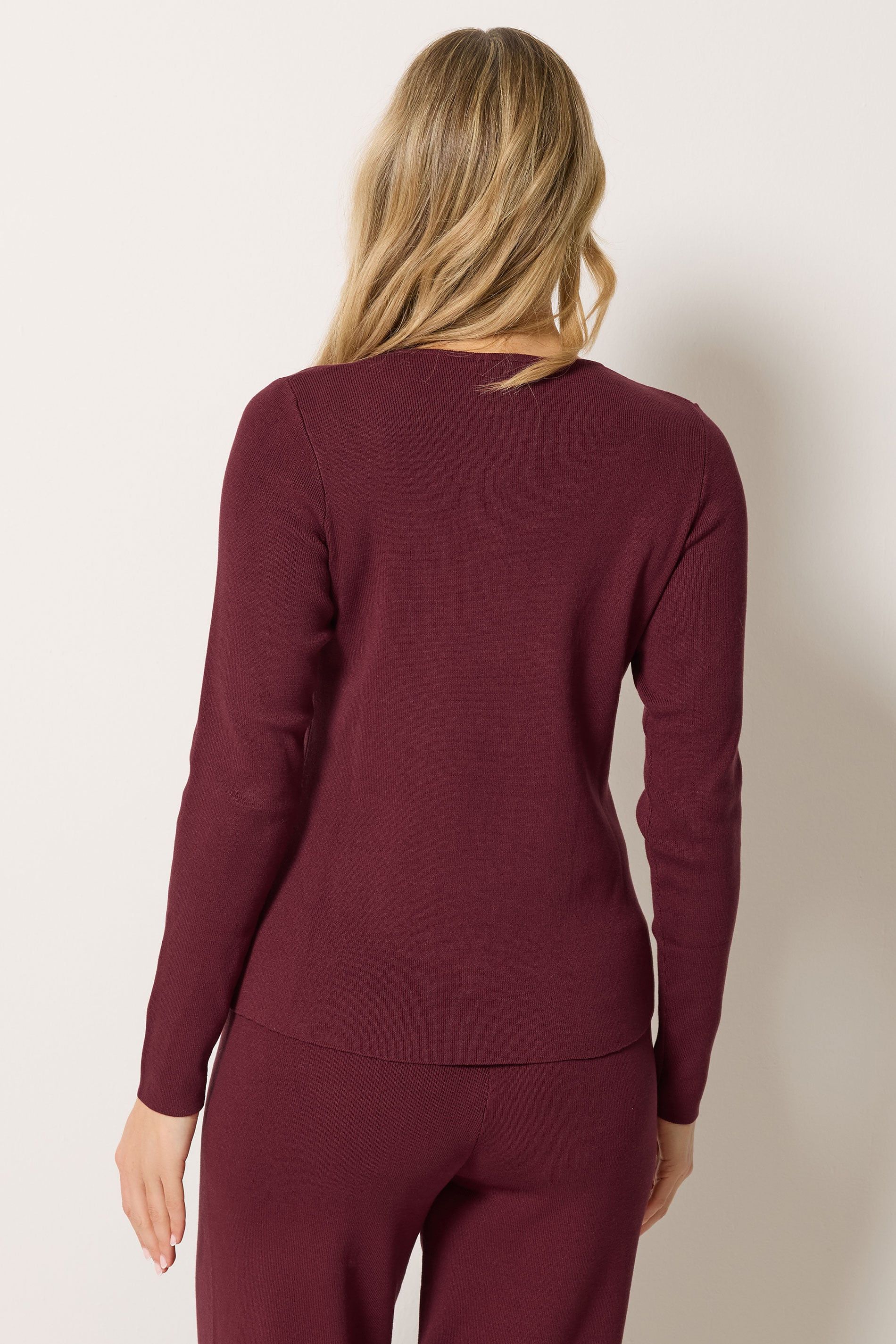 Long Tall Sally Tall Button Cardigan In Burgundy