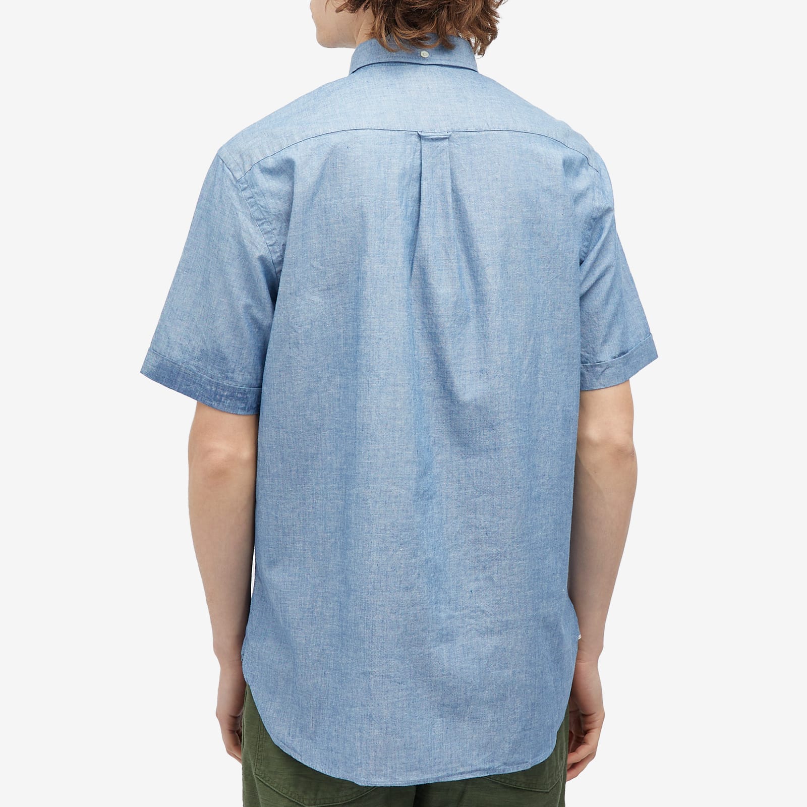 Men's Button Down Popover Short Sleeve Chambray Shirt in Blue