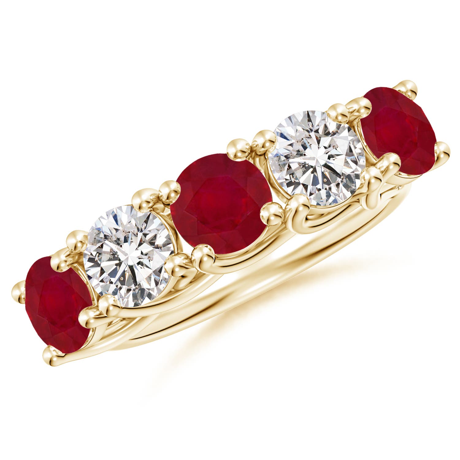 Angara 2.25 Carats Half Eternity Five Stone Ruby and Diamond Wedding Band in 18K Yellow Gold