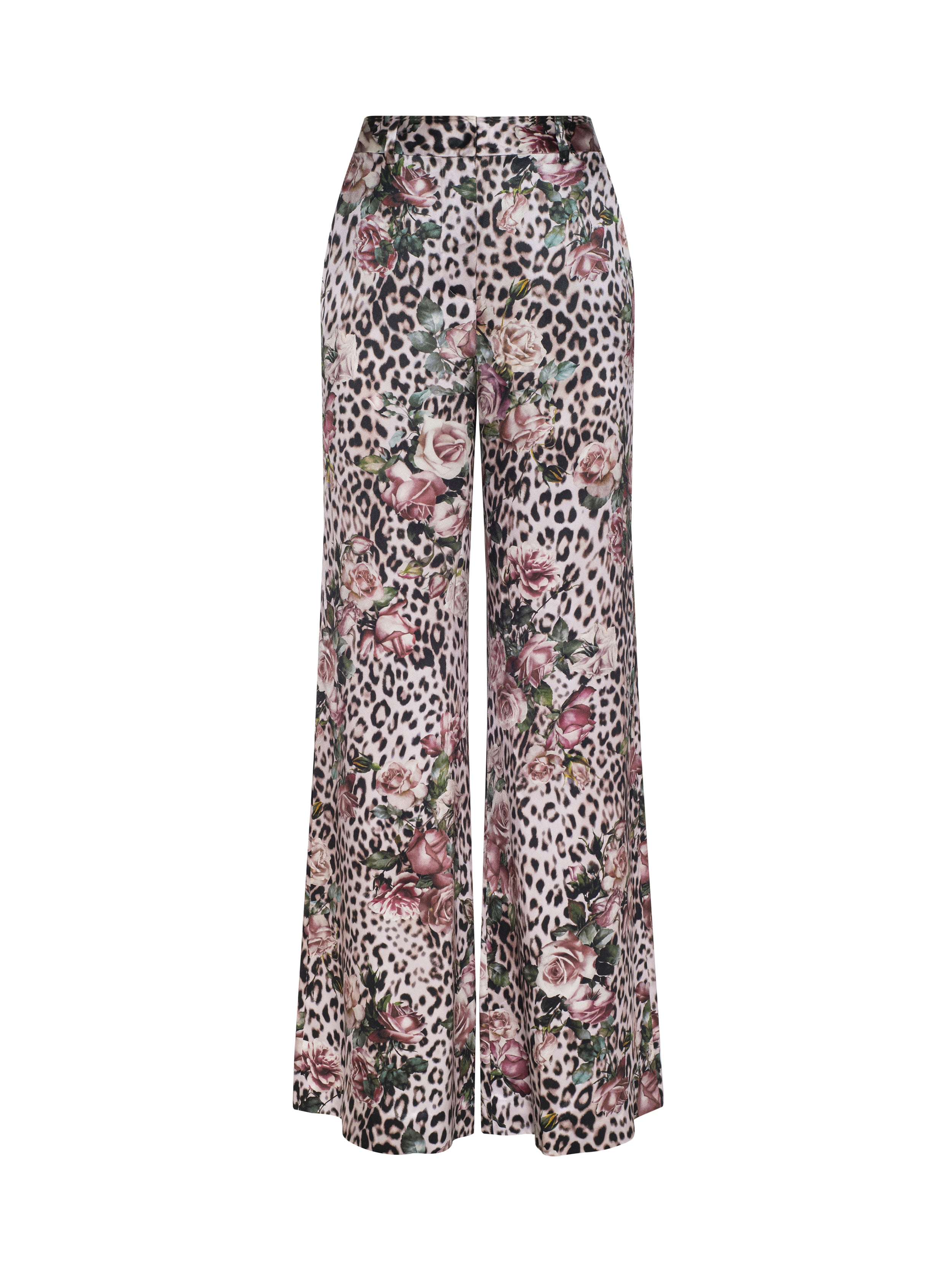 Pilar Silk Wide-Leg Pants In Multi Small Rose Cheetah