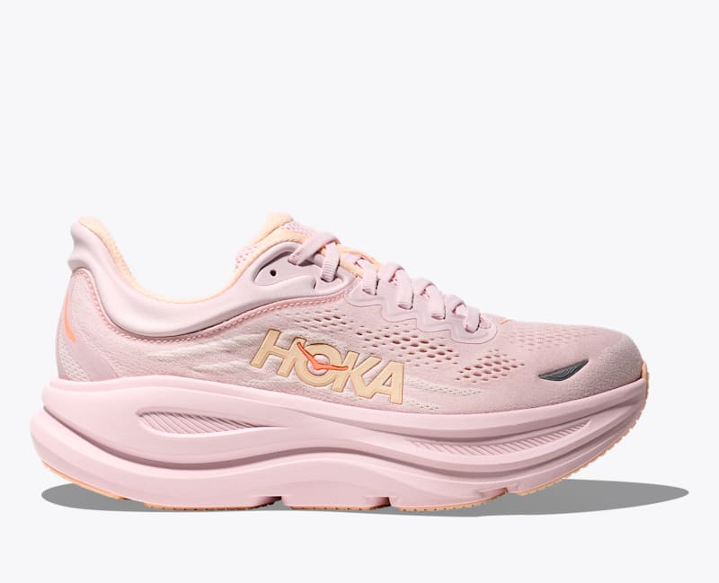 HOKA Women's Bondi 9 Shoes in Lilac Cream/Tangerine Glow